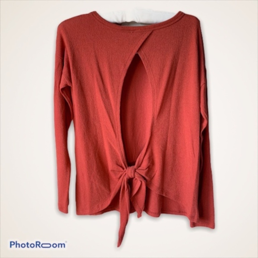 Alya Burnt Orange Sweater Long Sleeve with Keyhole Back Tie in Back Light XS - Picture 1 of 9